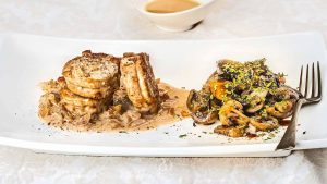 Pork Tenderloin ala Crème with Warm Portobello Salad