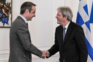 Greek PM Mitsotakis Meets with Economy Commissioner Gentiloni in Athens