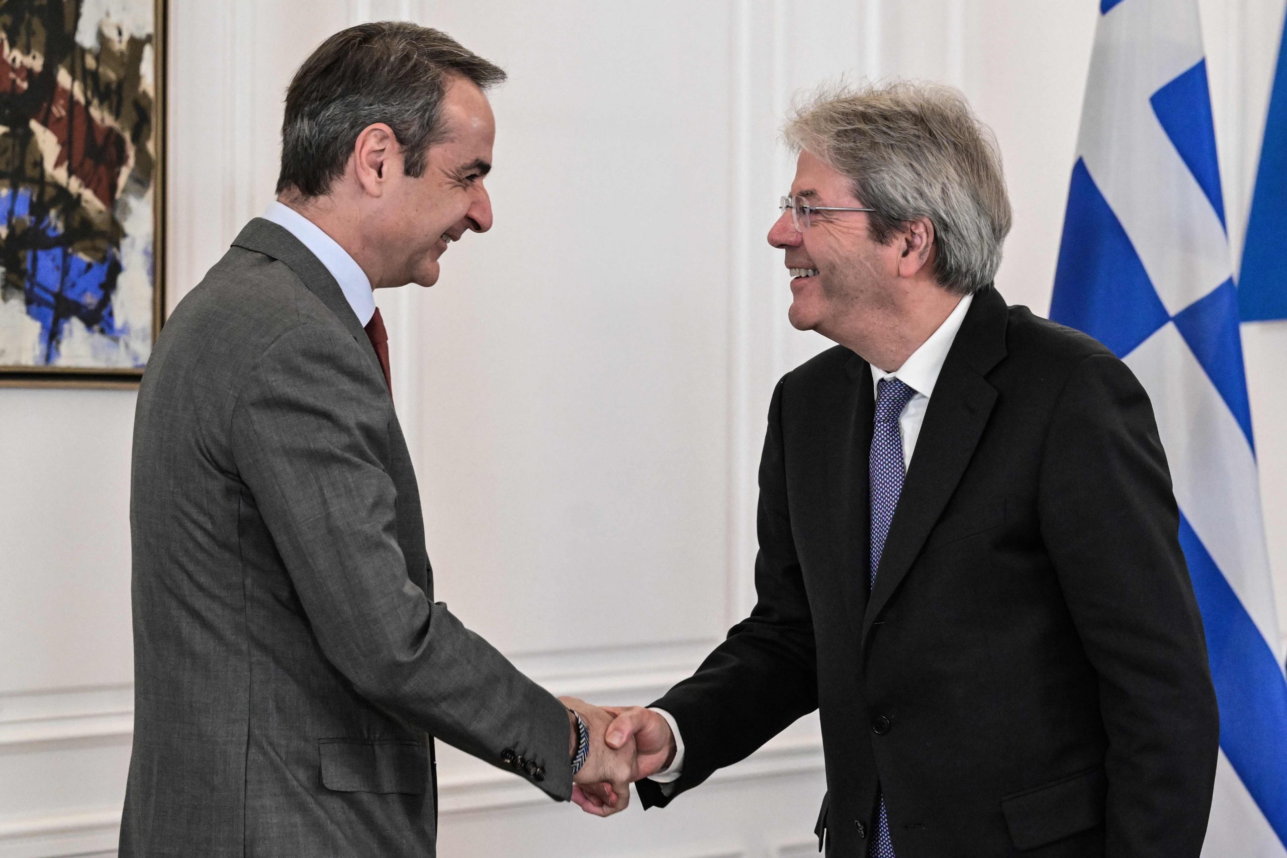 Greek PM Mitsotakis Meets with Economy Commissioner Gentiloni in Athens