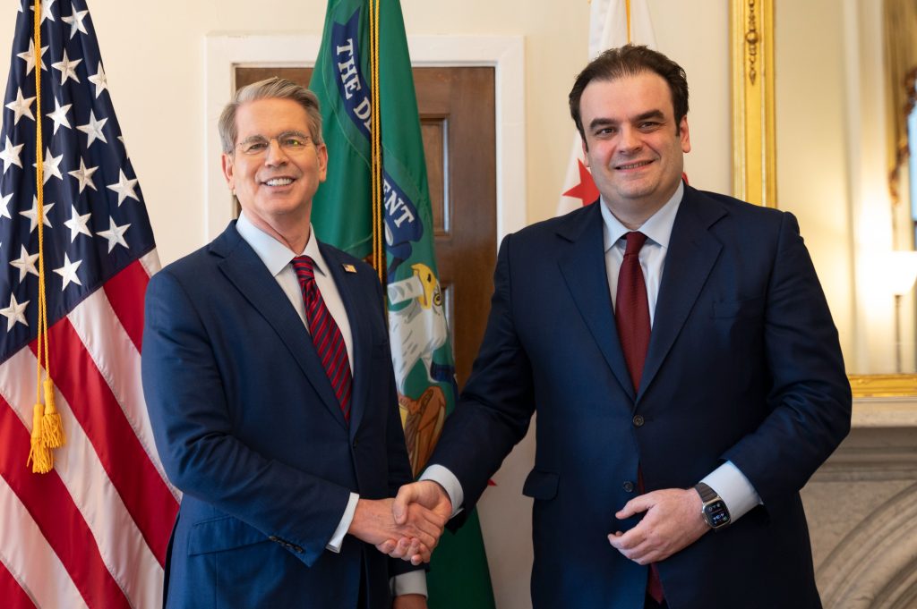 Greek Finance Minister Kyriakos Pierrakakis Meets with U.S. Treasury Secretary Amid IMF-World Bank Meeting