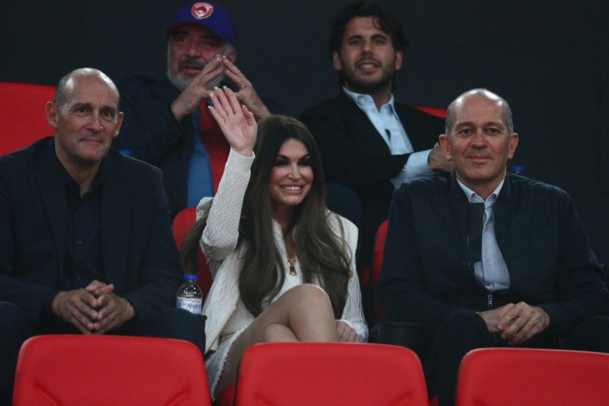 U.S. Ambassador Kimberly Guilfoyle Cheers at Olympiacos Game