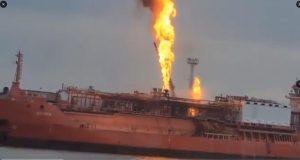 Turkish Tanker in Flames After Drone Attack in Ukraine (video)