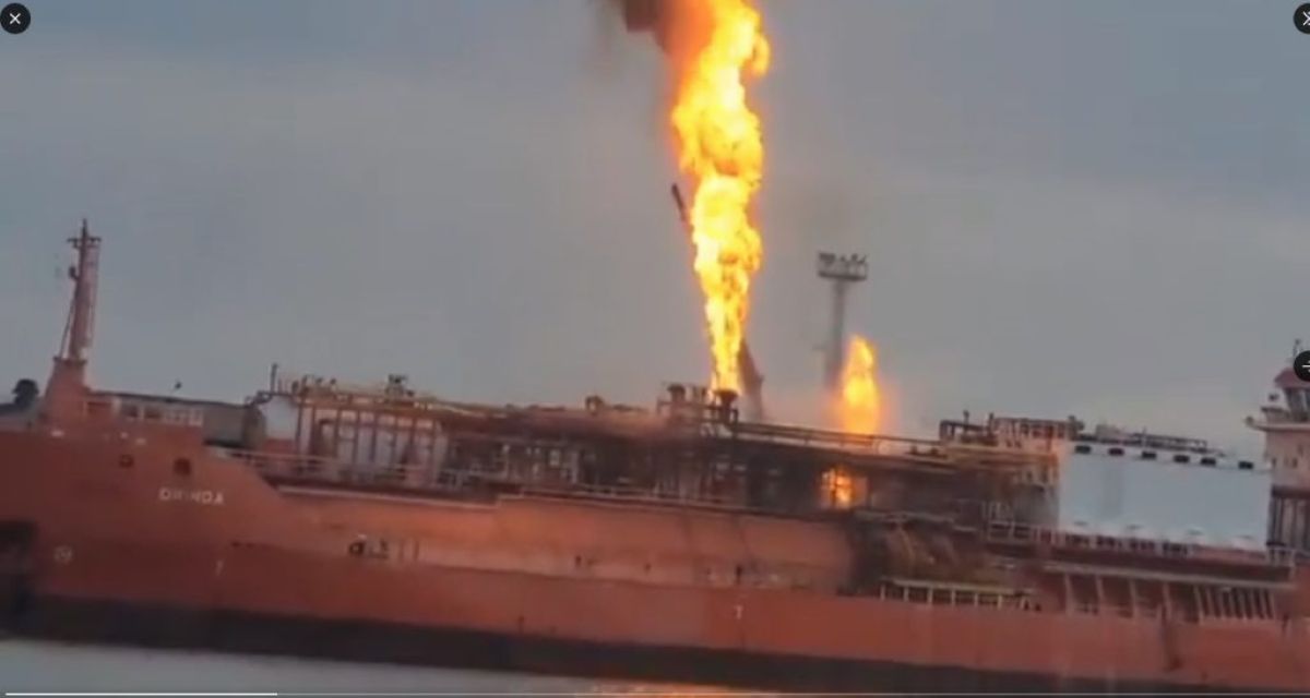 Turkish Tanker in Flames After Drone Attack in Ukraine (video)