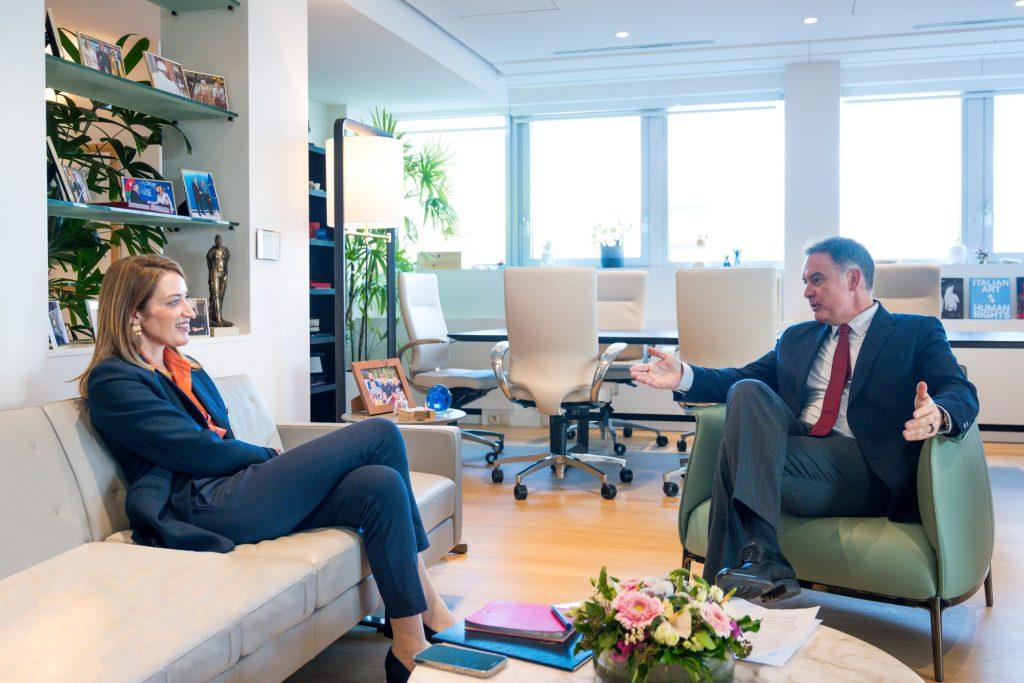 Greek Hotels President Meets EP Head Metsola in Brussels