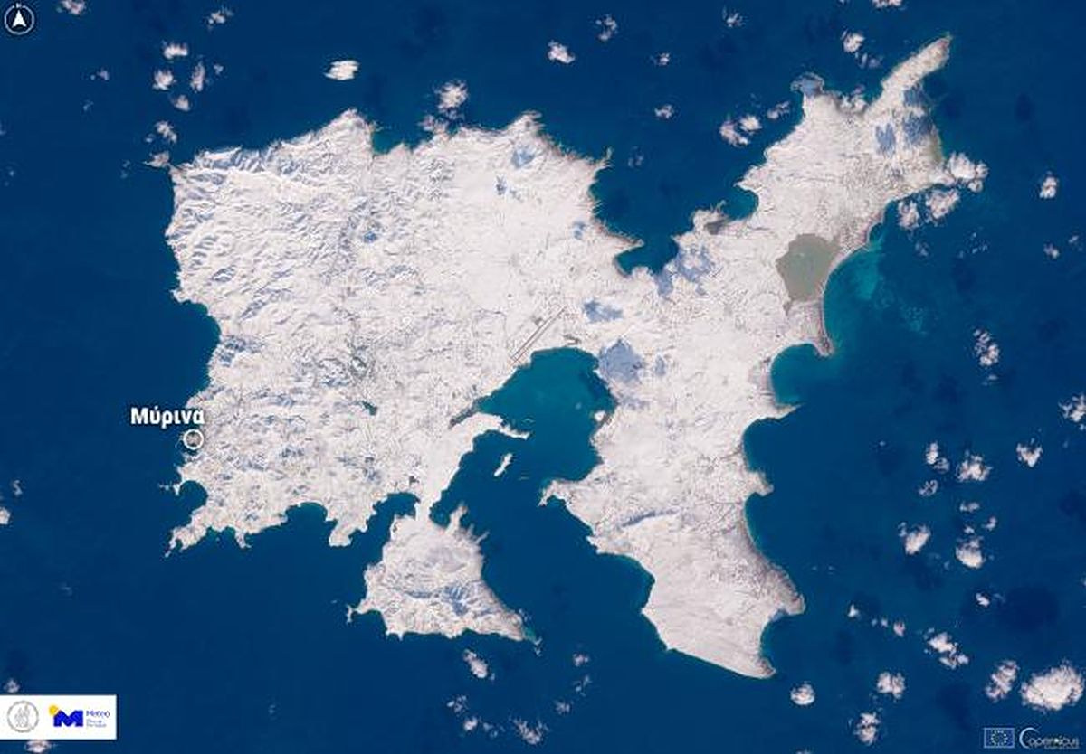 Winter Wonderland: Lemnos Seen Frozen White From Space