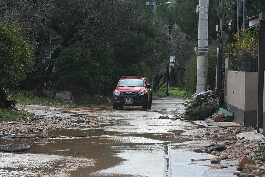 Storm Kristin Floods Roads in Ilia, Greece
