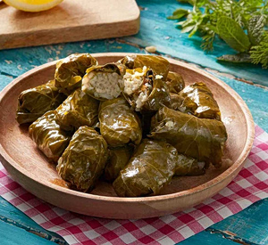 Dolmadakia Yalantzi (Stuffed Grape Leaves with Rice & Herbs)