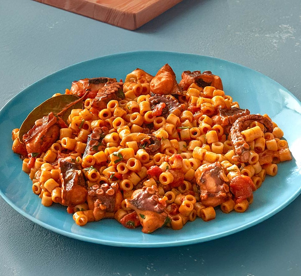 Greek Octopus with Short-Cut Pasta