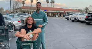Djokovic Pushing Tsitsipas Around in Shopping Cart (pic)