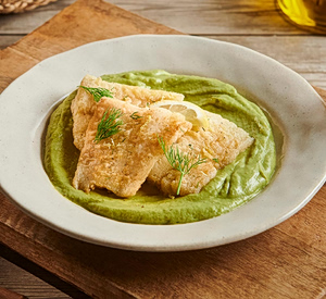 Crispy Cod with Avocado Skordalia