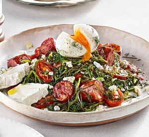 Sautéed Sea Aster with Eggs, Feta & Sausage