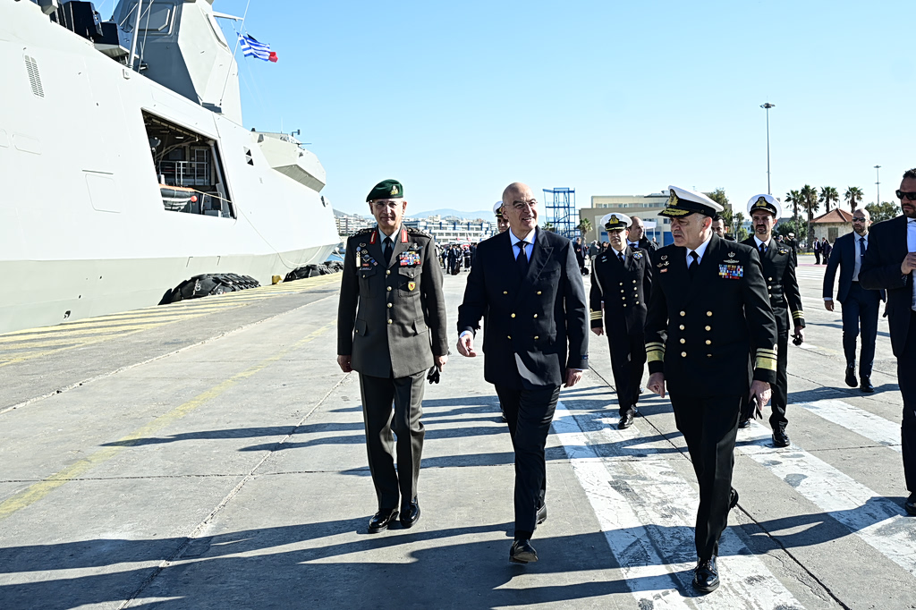 Macron and Mitsotakis Tour 'Kimon' Frigate in Piraeus