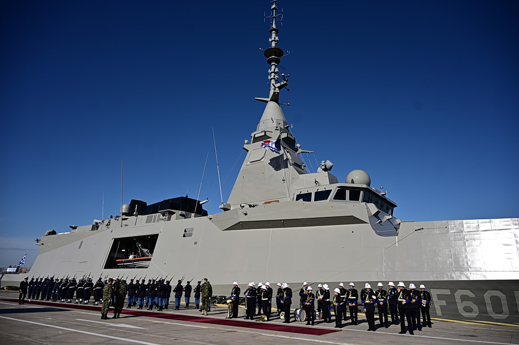Macron and Mitsotakis Tour 'Kimon' Frigate in Piraeus
