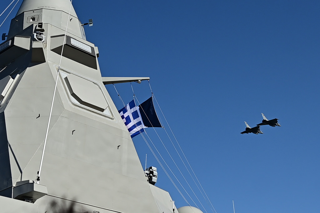 Macron and Mitsotakis Tour 'Kimon' Frigate in Piraeus