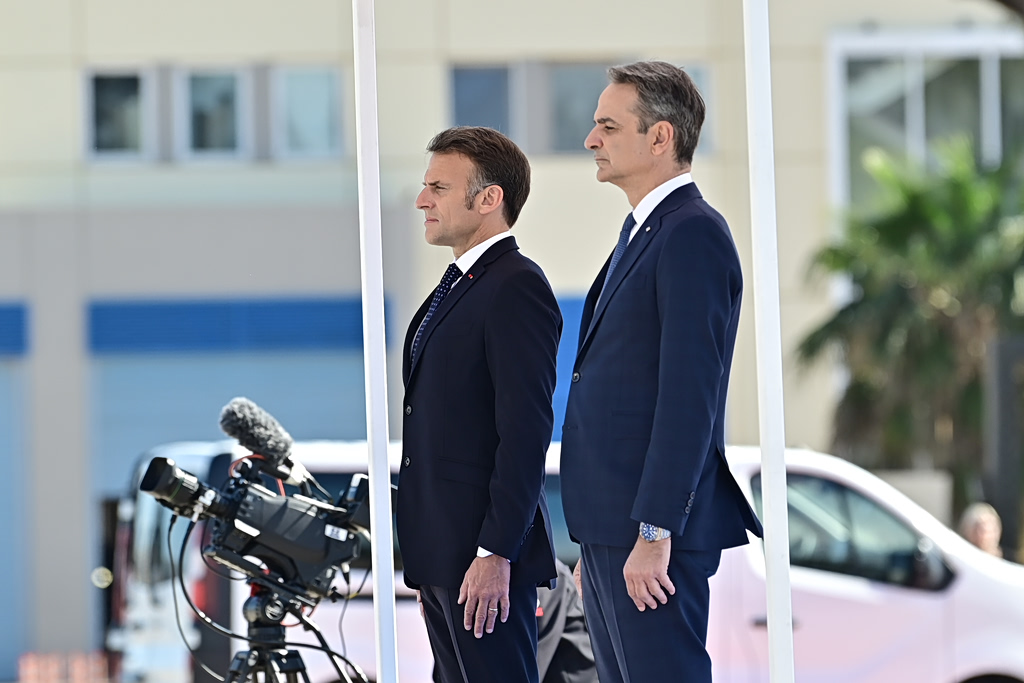 Macron and Mitsotakis Tour 'Kimon' Frigate in Piraeus