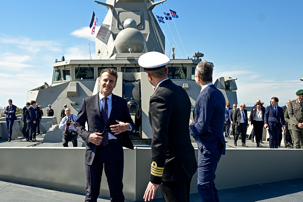 Macron and Mitsotakis Tour 'Kimon' Frigate in Piraeus