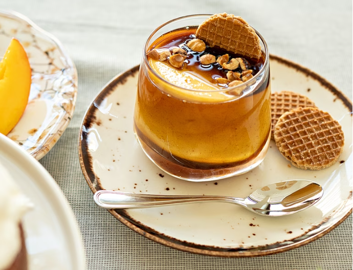 Maple Cream with Salted Caramel Sauce, Hazelnuts & Maple Syrup
