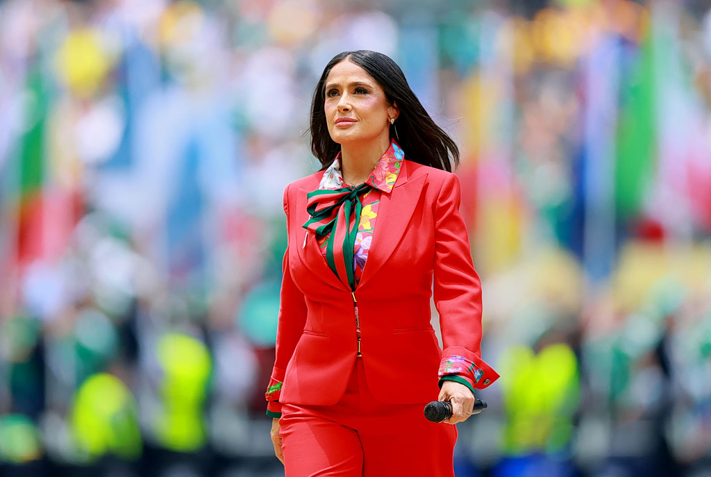 Salma Hayek Stunned In Red Power Suit at World Cup 2026 Opening