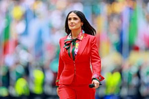 Salma Hayek Stunned In Red Power Suit at World Cup 2026 Opening