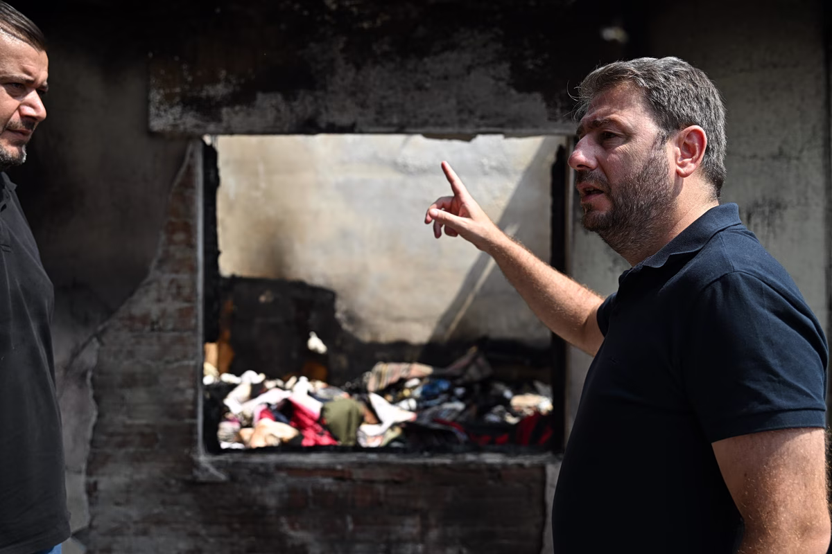 PASOK Leader Nikos Androulakis Visits Fire-Hit Areas of Boeotia