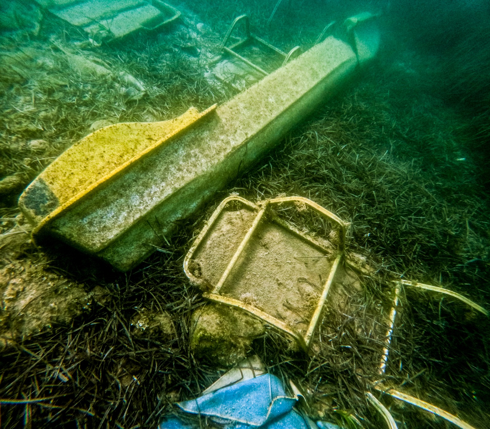 Corfu Seabed Full of Waste and Sunbeds