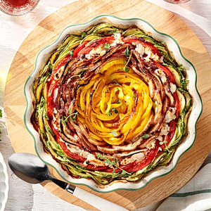 Zucchini and Eggplant Baked with Tomatoes and Sour Mizithra