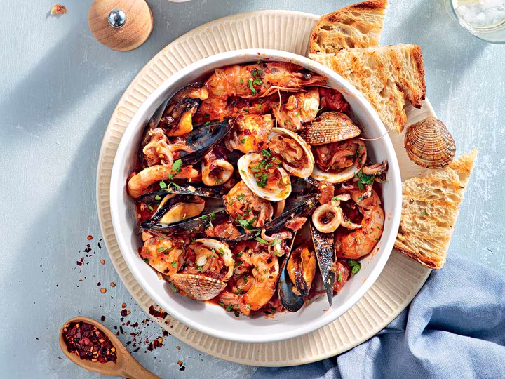 Seafood Saganaki with Fish and Shrimp