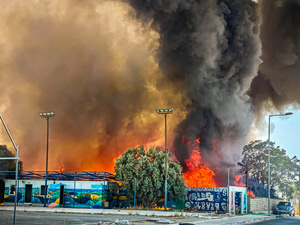 Fire Breaks Out at Warehouse Near Athens