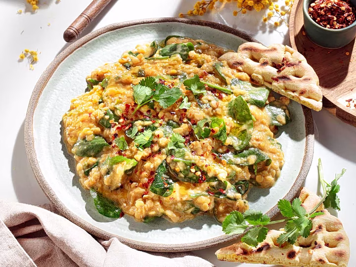 Red Lentils with Spinach, Coconut & Spices