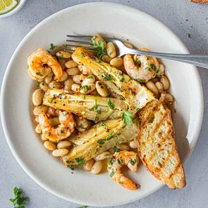 Caramelized Fennel with Shrimp and White Beans