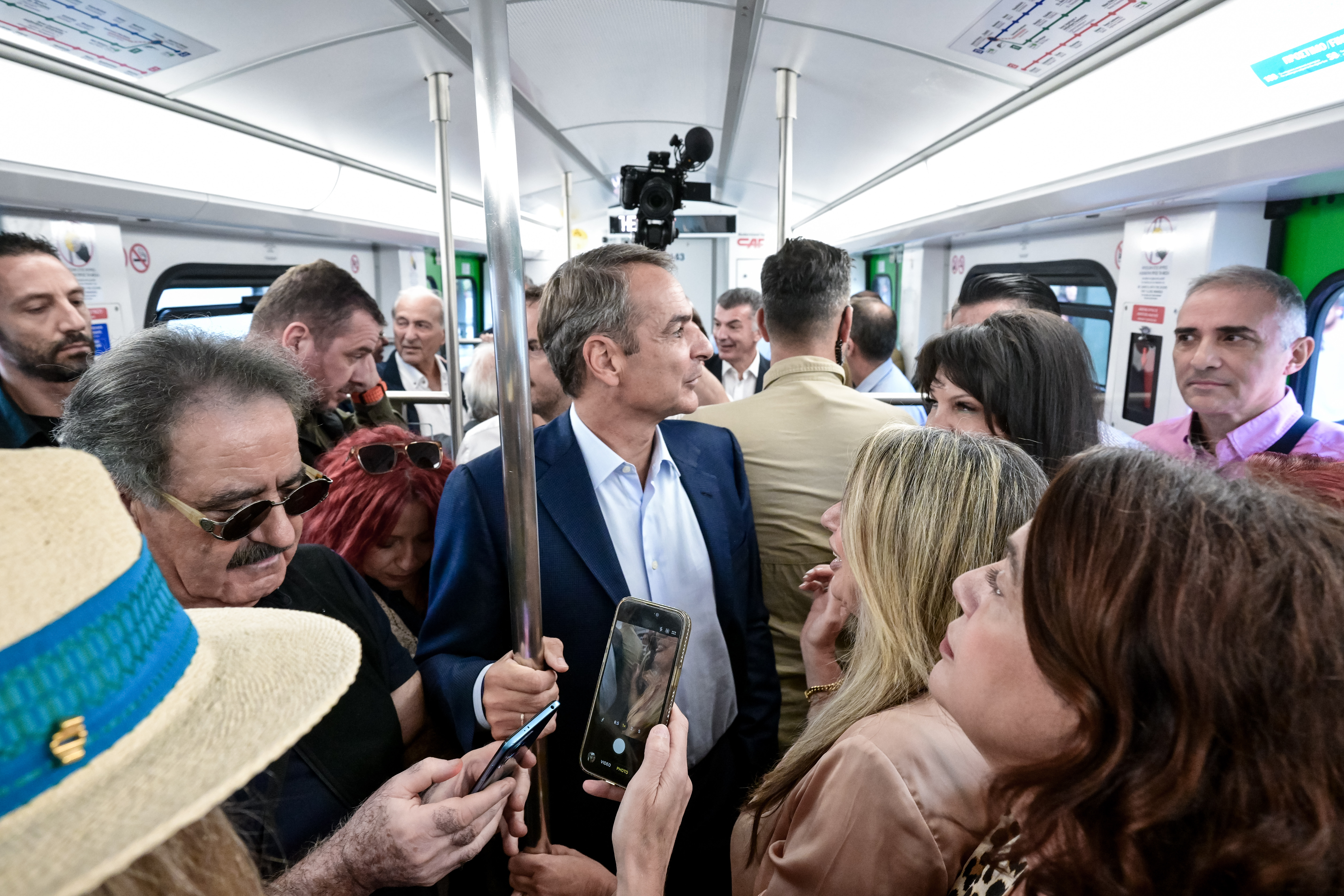 Mitsotakis Rides Refurbished Athens Line 1 Train, Two Years Overdue
