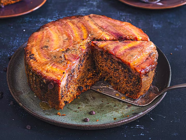 Upside-Down Banana Cake with Caramel and Chocolate
